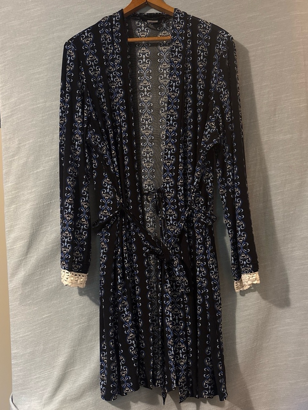 Studio Donatella Duster Kimono Open Belted Black/Blue/White Women’s Sz L/XL